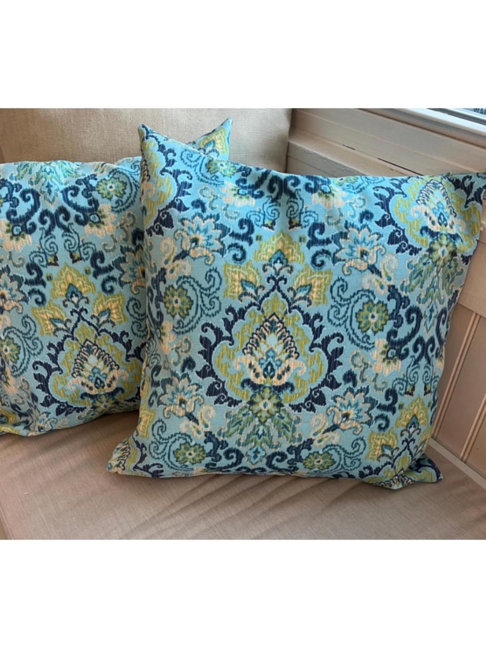 Teal Navy Floral Pillow Covers, Waverly Outdoor Fabric, Set of 2